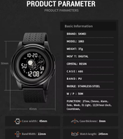 Jam Tangan Sport Mewah SKMEI 1883 Hitam LED Digital Tahan Air Tali Kulit 45mm Unisex