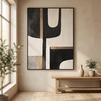 Peinture à l'huile 3D moderne à texture épaisse, peinte à la main, avec feuille d'or noir, art abstrait sur toile, taille personnalisable, cadre sur mesure pour