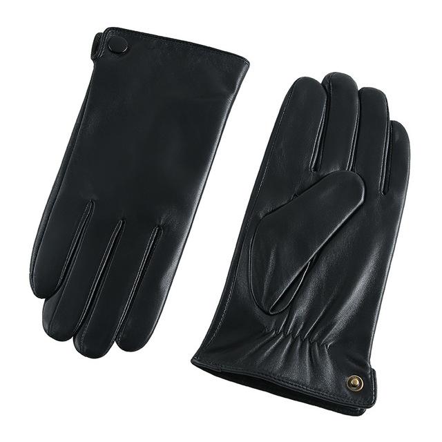 BW104 Mens Black Winter Warm Car Driving Motorcycles Biker Sheepskin Touch Screen Goat Skin Leather Gloves