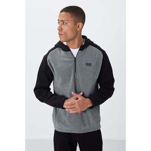 Sweat à capuche pour homme en molleton gris rubis mélangé, coupe standard, manches raglan, anti-boulochage 88300 - Product Image 2