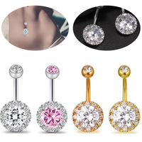 Anneau de nombril exquis en zircon, clou de nombril en cristal, piercing de nombril sexy en acier inoxydable 14G