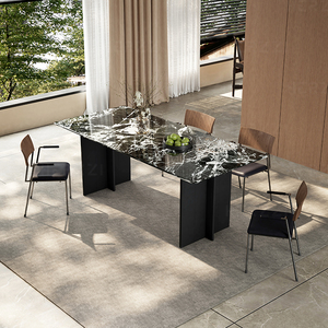 Table à manger contemporaine en <span class=keywords><strong>bois</strong></span> massif avec dessus en marbre pour <span class=keywords><strong>restaurant</strong></span>, hôtel, cuisine, villa, meubles de salle à manger modernes - Product Image 4