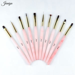 Juego de Pinceles de <span class=keywords><strong>Uñas</strong></span> con Mango de Mármol Rosa <span class=keywords><strong>2023</strong></span>, Precio de Fábrica, Pincel Francés con Pelo de Nailon, Virola Dorada, Pincel para Delineado de Poliuretano - Product Image 3