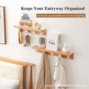 Wooden <b>wall</b>-<b>mounted</b> <b>shelf</b>, bedroom clothes rack, solid wood home coat rack, bathroom towel rack - Product Image 3