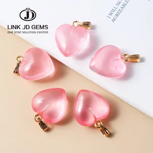 Brand Made Bulk Pink Crystal Quartz Beads Heart Shape Pendant, Fashion Pink Glass Heart Pendant For Handmade Necklaces