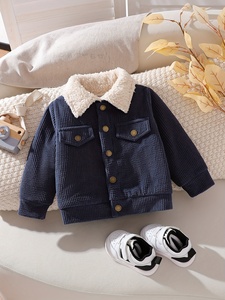 Nouvelle Tendance : Manteau à Manches Longues pour Bébé Garçon, Automne et Hiver, <span class=keywords><strong>Bleu</strong></span> Uni Imprimé, 100% Polyester, Col Revers - Product Image 2