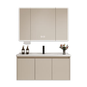 Mueble de Baño Moderno con Lavabo Integrado de Cerámica y Combinación de Muebles de Vanidad con Frente de Aluminio en Forma de Panal para Apartamentos - Product Image 6
