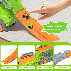 Cadeau d'anniversaire pour garçons et filles, jouets dinosaures pour enfants avec circuit de course et 6 voitures dinosaures à rétrofriction, grand camion dinosaure pour tout-petits - Product Image 2