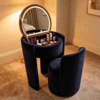 Table de toilette de luxe nordique en tissu avec miroir, ensemble coiffeuse en mélaminé de pin pour chambre moderne