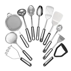 Stainless Steel Kitchen Cooking Utensil kitchen tools Set Slotted Turner Spatula Pasta Spoon Soup Ladle potato masher