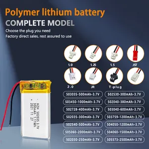 OEM tùy chỉnh 502035 300mAh 1.11wh Lithium ion có thể sạc lại pin cho đèn Led 300mAh 502035 3.7V LiPo pin
