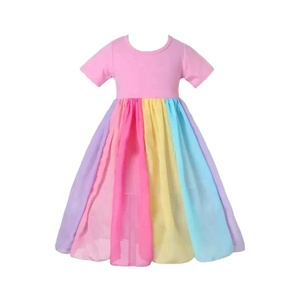 Abito da <span class=keywords><strong>principessa</strong></span> arcobaleno per <span class=keywords><strong>bambina</strong></span>, <span class=keywords><strong>costume</strong></span> da festa estivo in chiffon a maniche corte per bambine - Product Image 4
