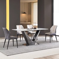 Table à manger rectangulaire en acier inoxydable de luxe minimaliste italien de conception directe d'usine, en pierre frittée brillante