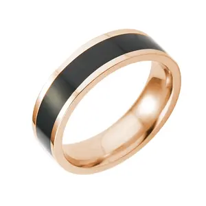 Jewelry Manufacturer China Wholesale drip oil plated simple black and white stainless steel couples Party rings