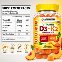 Gummies Vitamine D3 K2, Gummies Vitamine D, Marque Privée, Supplément Personnalisé, Vitamine D 5000 UI par Portion, 50 Unités, Saveur Pêche