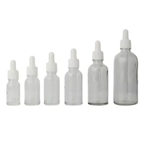 Essential Oil Clear Glass Bottle With Dropper 5ml 10ml 15ml 20ml 30ml 50ml 100ml Transparent Glass Dropper Bottle For Face Serum