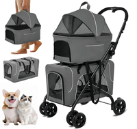 Poussette pliable carrée pour animaux de compagnie, en tissu Oxford, légère, réglable, portable, 3-en-1, avec 2 paniers amovibles, ceinture de sécurité, 4 roues