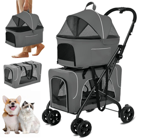 Carriola Plegable 3 en 1 para Mascotas, Ajustable y Portátil, con 2 Compartimientos Desmontables, Cinturón de Seguridad y 4 Ruedas, para Perros Pequeños/Medianos - Product Image 3