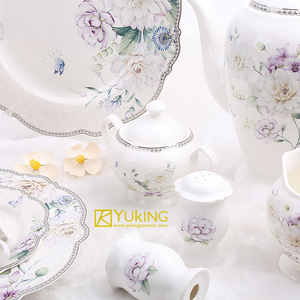 Set de couverts avec décalcomanies florales de bonne qualité, Set d'assiettes, assiettes, bols à salade, nouvel os chinois, Set de dîner de luxe - Product Image 2