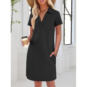 Vestido Polo para Mujer, Manga Corta, Mini Vestido Casual, Tejido Transpirable, Cintura Natural, Ropa Informal - Product Image 3