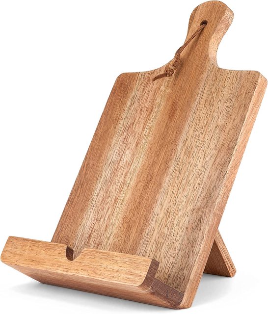 Rustic Farmhouse Book Holder and Display, Acacia Wood Tablet Holder, Cookbook Stand for Reading