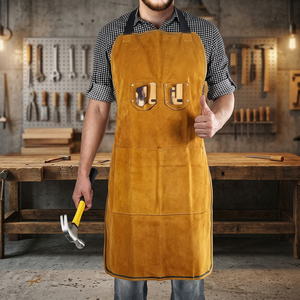 Tablier en cuir jaune avec poche avant, protection anti-chaleur, pour usage en usine et atelier, coupe standard, coutures surjetées - Product Image 3