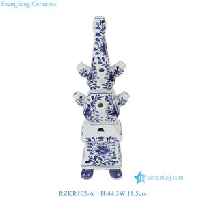 Vase Tulipier en Céramique Peint à la Main Bleu et Blanc à Plusieurs Niveaux, Style Vintage <span class=keywords><strong>Delft</strong></span>, Tour de Fleurs de Tulipes Empilées avec Plusieurs Emplacements pour Bourgeons - Product Image 2