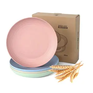 Milieuvriendelijke Duurzaam Bpa Gratis Diner Plastic Schotel Magnetron Veilig Tarwe Stro Platen Set Voor Picknick