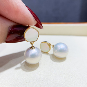 Accesorios de Plata S925 para DIY con Perlas, Bandeja Vacía para Perlas Redondas de 9-13mm, Pendientes Modernos 22079 - Product Image 1