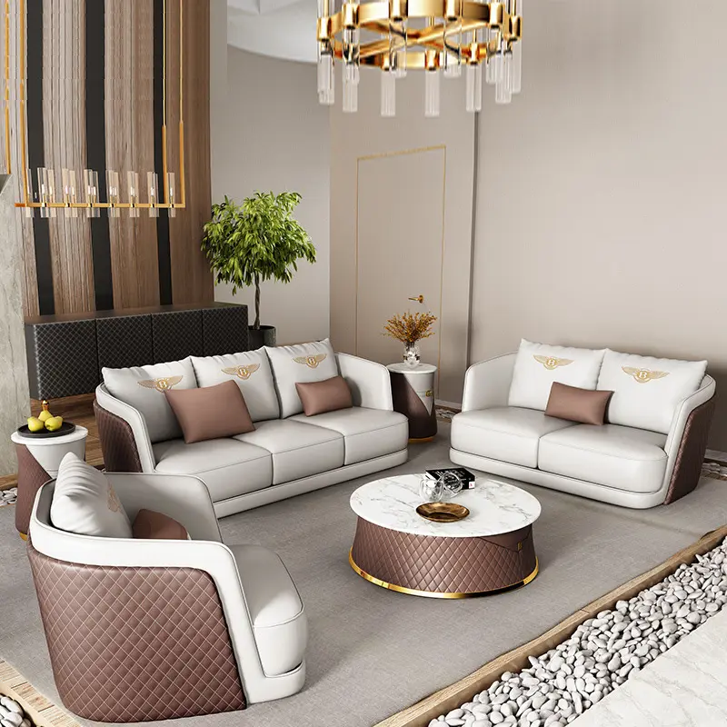 Sofá de couro de luxo leve moderno, sala de estar, simples, 1 + 2 + 3, combinação de sofá, moderno, conjunto de sofá para casa