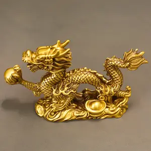 Different Size Brass Dragon Ornaments Fengshui Golden Dragon Ornaments Brass Sculpture Bronze Statue