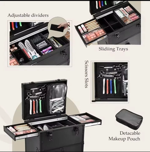 Valise de maquillage à roulettes avec rail coulissant, couche intermédiaire amovible avec clé, roues pivotantes, pour salon de coiffure - Product Image 4