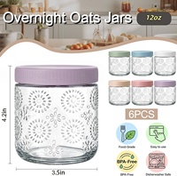 Lot de 6 contenants de stockage alimentaire en verre hermétiques de 12 oz avec couvercles en plastique pour les flocons d'avoine, le yogourt, la salade, le café et les épices