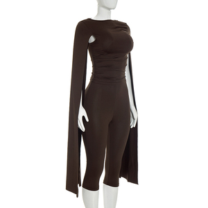 Viviblook J26ST387 Conjunto de 2 piezas de pantalones cortos ajustados de manga larga de color sólido para mujer - Product Image 2