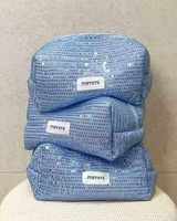 Sacs cosmétiques personnalisés pour femmes, sacs de rangement de voyage à paillettes, trousse de toilette brillante pour femmes, pochette à fermeture éclair perlée mignonne avec logo