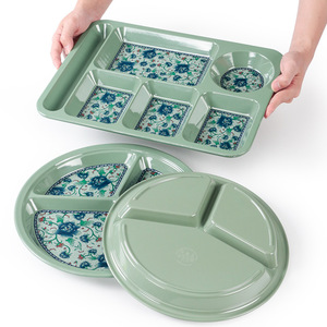 Plateaux de service en mélamine Xiang Yuan Mei avec compartiments, motif floral vert, pour hôtels et restaurants - Product Image 4