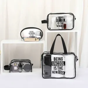 Letter Printed Clear PVC Pouch Cosmetic Bag Set Ladies Makeup Case Bag