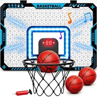Panier de basket à suspendre au-dessus de la porte pour enfants, jouet de basketball d'intérieur avec éclairage LED du tableau de scores et son, facile à accrocher, cadeaux amusants