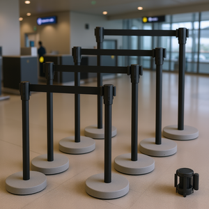 Juego de 8 Postes Retráctiles Negros para Control de Multitudes, Base de Metal, Barrera de Control de Acceso de 6.6 Pies, Fácil Montaje - Product Image 2