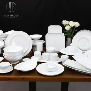 Piring keramik putih porselen, piring piring berbentuk bulat untuk rumah Hotel restoran 10 inci