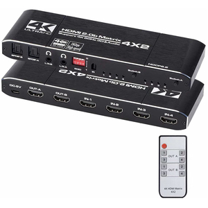 4K 60hz V2.0 4x2 HDCP2.2 Dual Audio Extractor HDMI Matrix 3D conversor Switcher Splitter Box com EDID HDMI 2.0 Preto