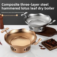 Casserole à feuilles de lotus martelées en acier inoxydable 304, composite, épaissie, durable, facile à nettoyer, couleur or rose, pour cuisson à sec