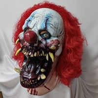 Masque de clown maléfique réaliste en latex avec cheveux rouges, costume intégral pour adulte pour tournages de courtes vidéos et décoration tendance pour les réseaux sociaux