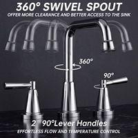 Robinet de lavabo pour salle de bain, eau froide et chaude, double poignée, moderne, minimaliste, chromé, céramique, acier inoxydable 304