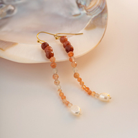 Jolis bijoux en acier inoxydable, pierres bleues, perles brunes, perle d'eau douce, boucles d'oreilles pour filles