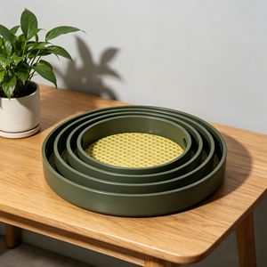 Olive Green Round Storage Trays <b>Bamboo</b> Material Nordic Style <b>Table</b> Organization K4502 - Product Image 4