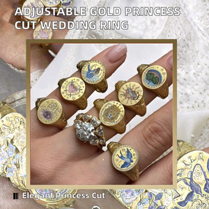 แหวนแต่งงานสแตนเลสชุบทองปรับขนาดได้สำหรับผู้หญิง ดีไซน์ทันสมัยทรงเจ้าหญิง ราคาเพียง 99 เซ็นต์ ของขวัญเครื่องประดับคุณภาพดี - Product Image 2