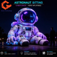 Ballon géant gonflable en forme d'astronaute assis avec modèles de figurines spatiales gonflables lumineuses à LED pour décorations sur le thème de l'espace