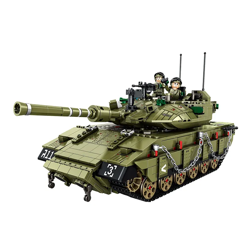 بيع بالجملة PANLOS WW2 إسرائيل ميركافا MK4 نموذج دبابة الحرب الرئيسية تجميع الجندي DIY طوب دبابة الجيش لعبة مكعبات البناء العسكرية