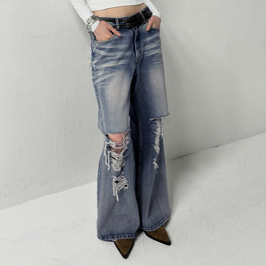 Jean Boyfriend Déchiré et Délavé en Denim Respirant Style Hip Hop Vintage Coupe Droite Ample Décontractée pour Femme Streetwear Baggy - Product Image 2